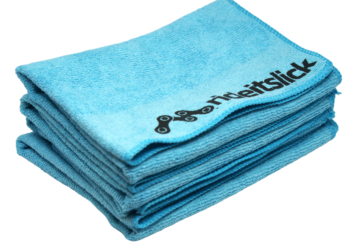 Blue microfiber towel with a printed black bicycle chain logo, designed for cleaning and maintaining bicycles. The soft, high-quality microfiber material is ideal for wiping down bike frames, components, and drivetrains, helping to remove dirt, grime, and excess lubricant during maintenance. This towel is part of the Ride It bike care kit, offering a gentle yet effective cleaning solution.